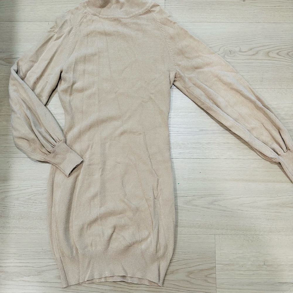 Cream Bodycon Midi Dress with Bishop Sleeves